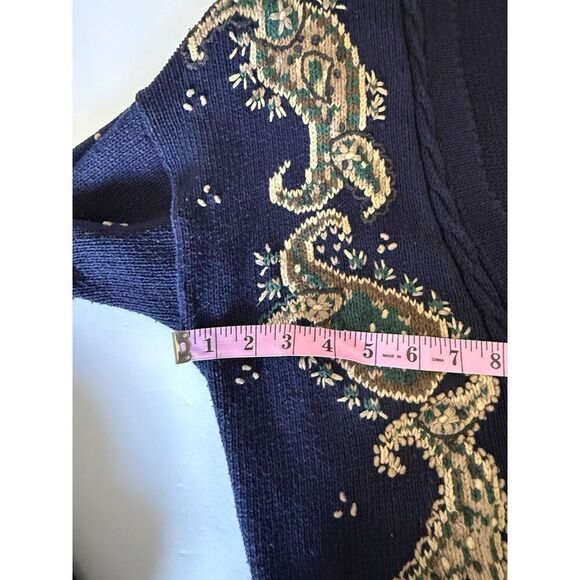 Vtg Herman Geist Embroidered Sweater Cardigan Cotton Linen Granny Cottage Medium - Picture 9 of 15